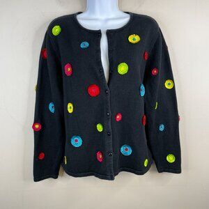 Marisa Christina Cardigan Sweater Womens Large Embroidered Flower Colorful Twee